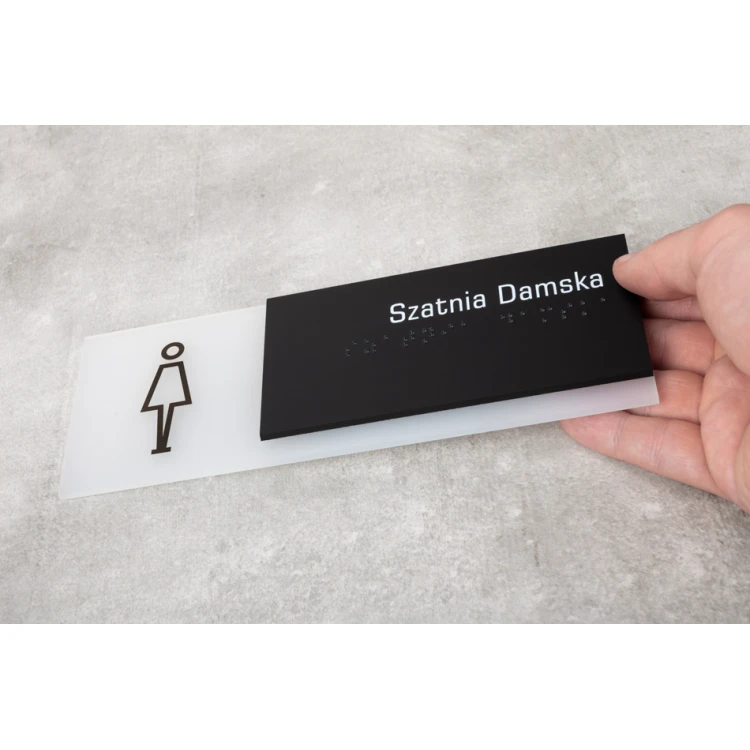 Toaleta damska i dla niepełnosprawnych - tabliczka z pismem Braille'a - wym. 160x160mm - akryl szroniony i ADA - NORD - TAB329