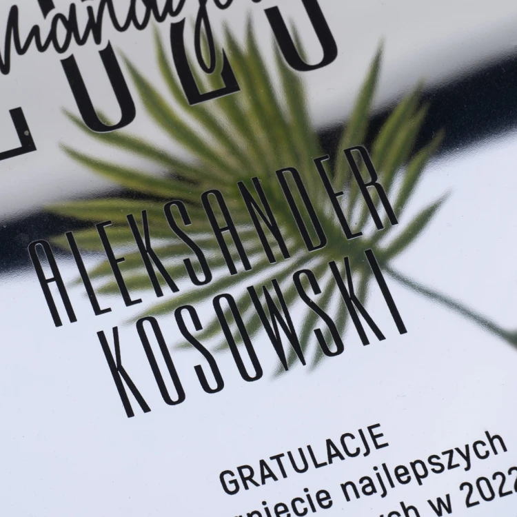 Szklany dyplom uznania - laminat lustrzany grawerowany laserem - DSZ054