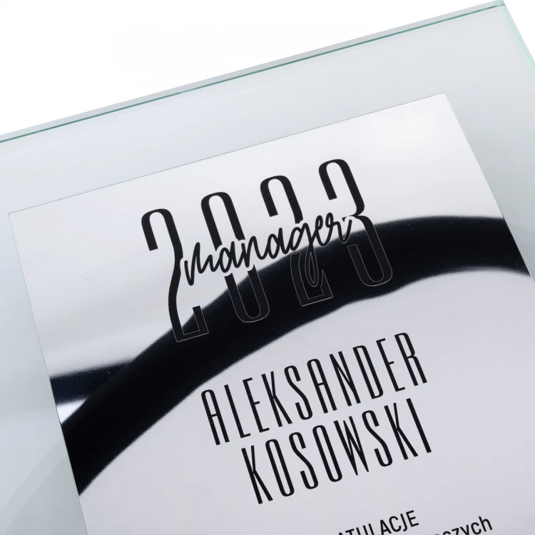 Szklany dyplom uznania - laminat lustrzany grawerowany laserem - DSZ054