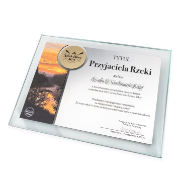 Szklany dyplom uznania - poziomy - kolorowy druk UV - DUV099