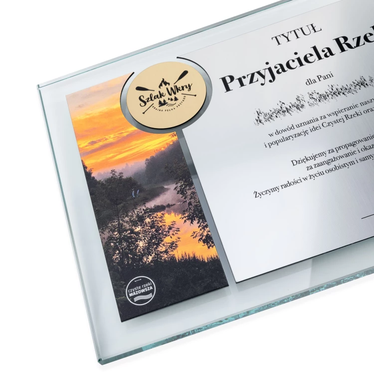 Szklany dyplom uznania - poziomy - kolorowy druk UV - DUV099