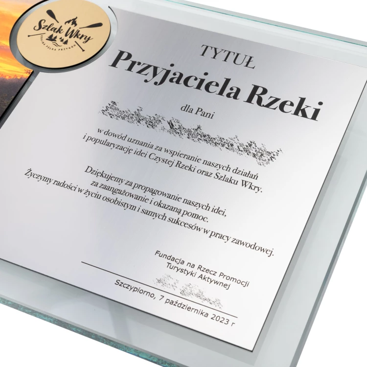 Szklany dyplom uznania - poziomy - kolorowy druk UV - DUV099
