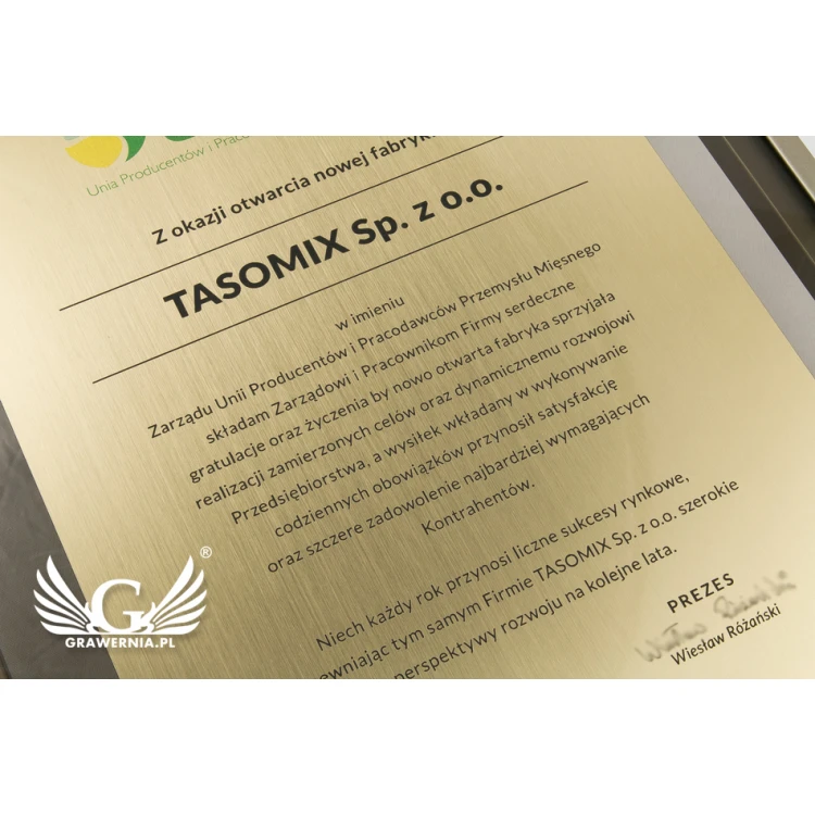 Szklany dyplom w złotej ramie - DWR4