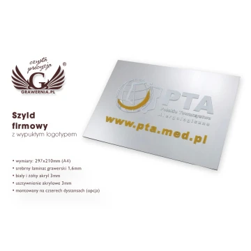 SZYLD FIRMOWY 100% wypukłości - srebrny - SZ055 -  format A4 wym. 297x210mm