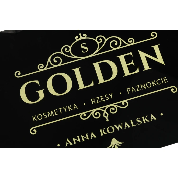 Szyld firmowy - dibond szczotkowany złoty 3mm i akryl - druk UV - wym. 420x297mm (A3) - SZUV019