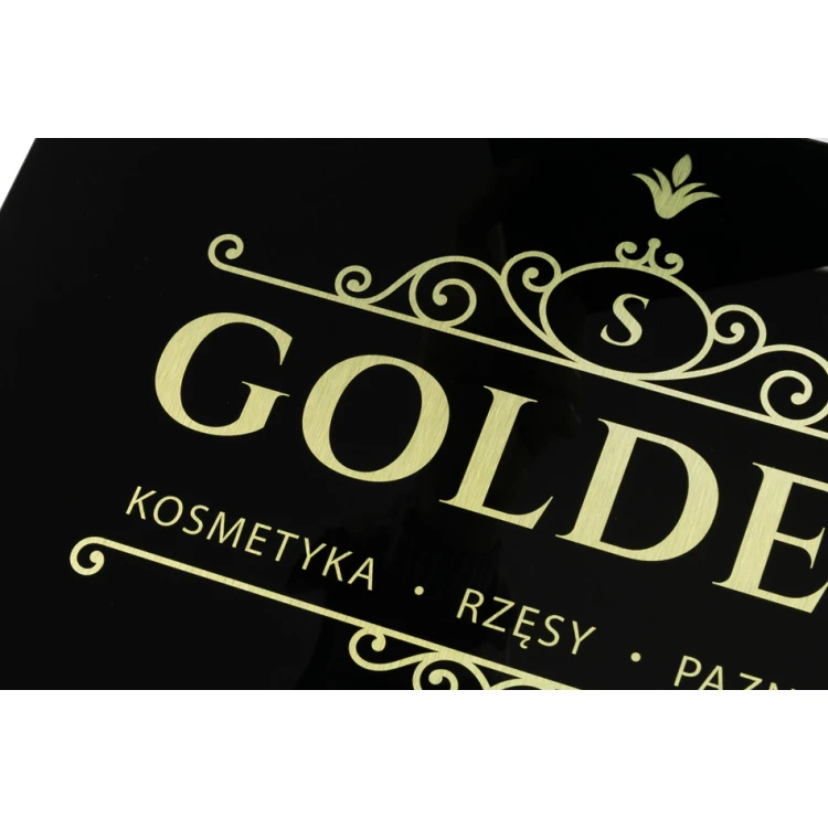 Szyld firmowy - dibond szczotkowany złoty 3mm i akryl - druk UV - wym. 420x297mm (A3) - SZUV019