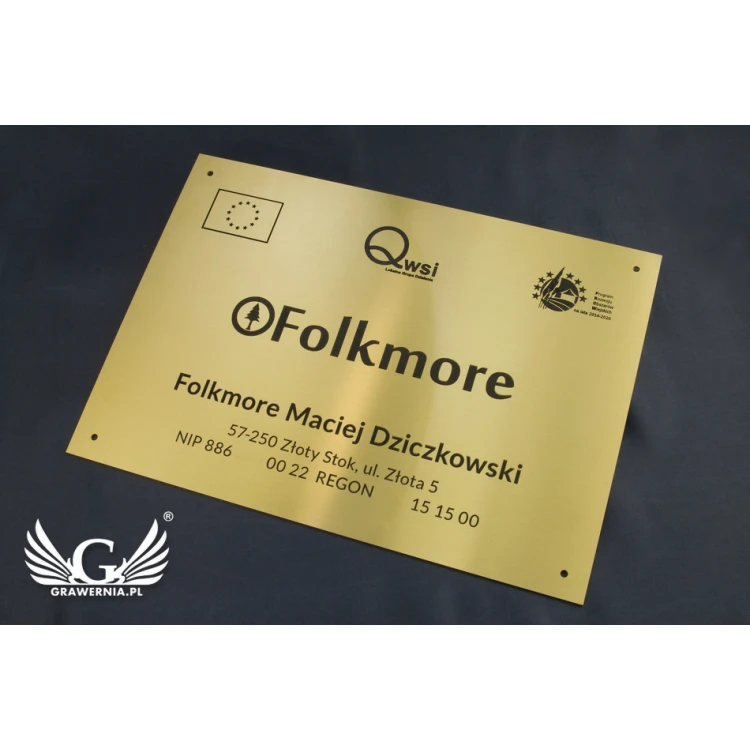 Tabliczka firmowa - mosiądz szczotkowany i lakierowany - grawer czerniony - wym. 297x210 (A4)