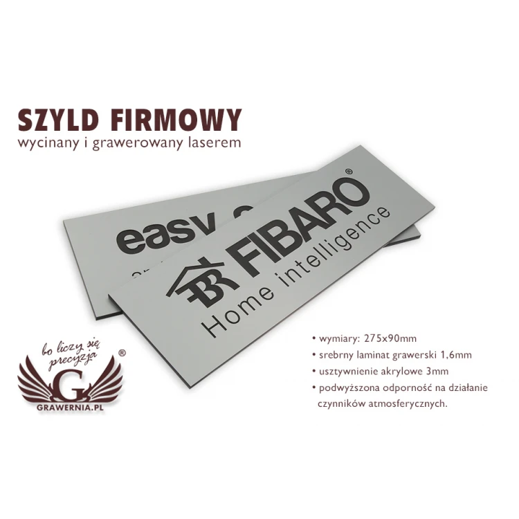 Szyld firmowy - srebrny laminat grawerski mat exterior - SZ080 - wym. 275x90mm