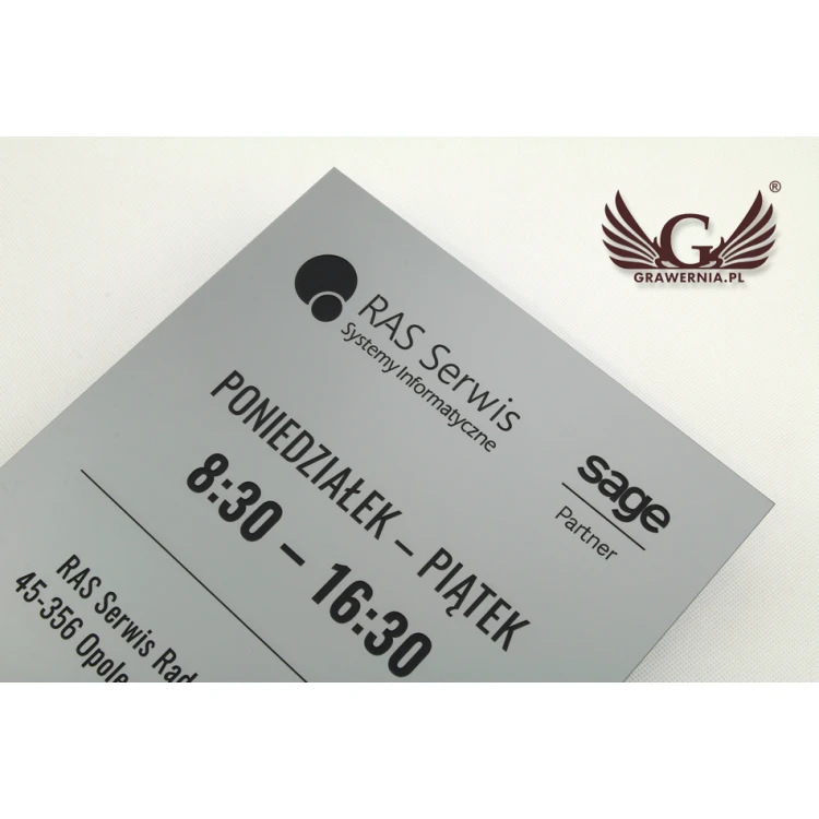 Szyld firmowy - srebrny laminat grawerski mat exterior - SZ094 - wym. 315x254mm 