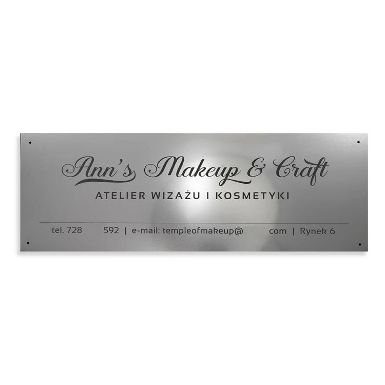 Szyld firmowy - srebrny zewnętrzny laminat grawerski gr. 3mm - wym. 800x280mm - SZ122