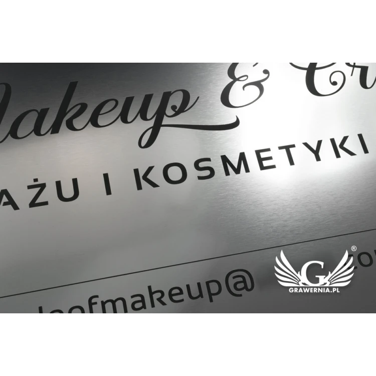 Szyld firmowy - srebrny zewnętrzny laminat grawerski gr. 3mm - wym. 800x280mm - SZ122