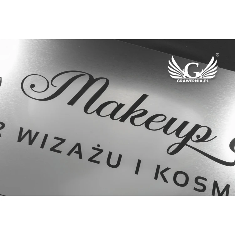 Szyld firmowy - srebrny zewnętrzny laminat grawerski gr. 3mm - wym. 800x280mm - SZ122