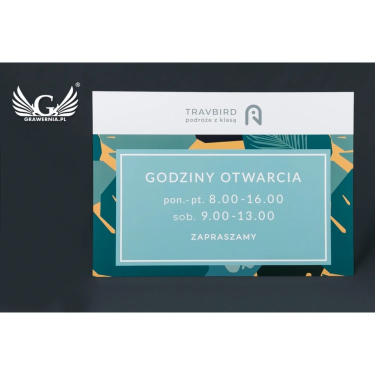 Szyld firmowy - wym. 420x300mm - białe tworzywo PCW - SZ118