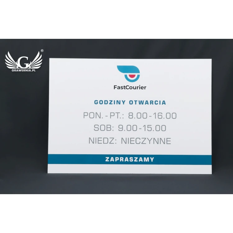 Szyld firmowy - wym. 420x300mm - białe tworzywo PCW - SZ119