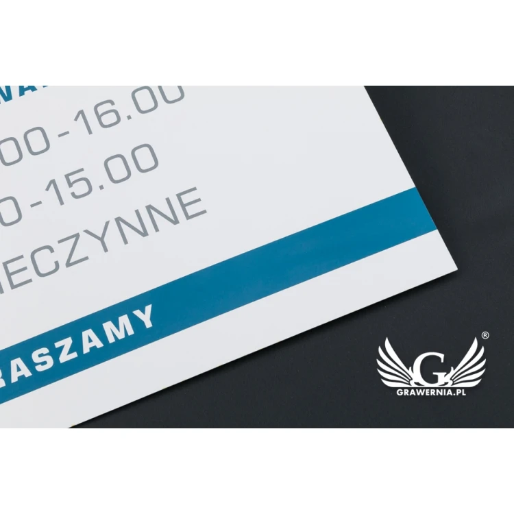 Szyld firmowy - wym. 420x300mm - białe tworzywo PCW - SZ119