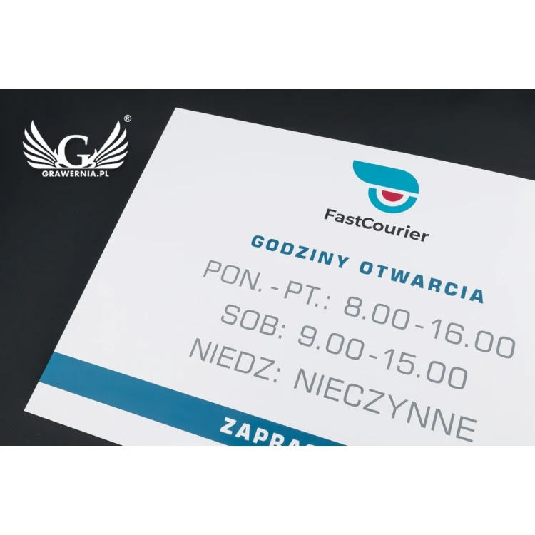 Szyld firmowy - wym. 420x300mm - białe tworzywo PCW - SZ119