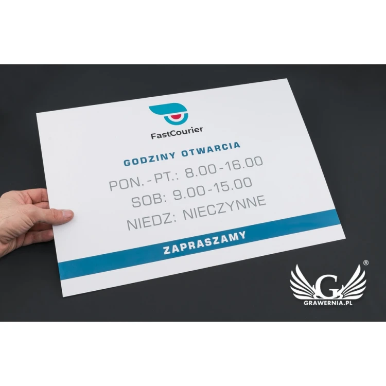 Szyld firmowy - wym. 420x300mm - białe tworzywo PCW - SZ119