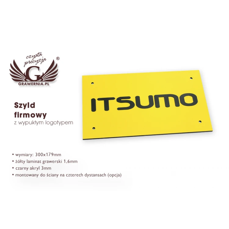 SZYLD FIRMOWY z WYPUKŁYM LOGO - żółty - SZ068 - wymiary 300x179mm