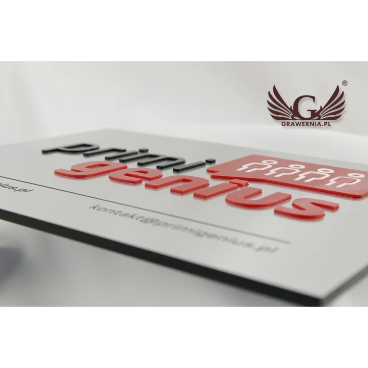 SZYLD FIRMOWY z WYPUKŁYM LOGO - srebrny - SZ069 - wymiary 250x180mm