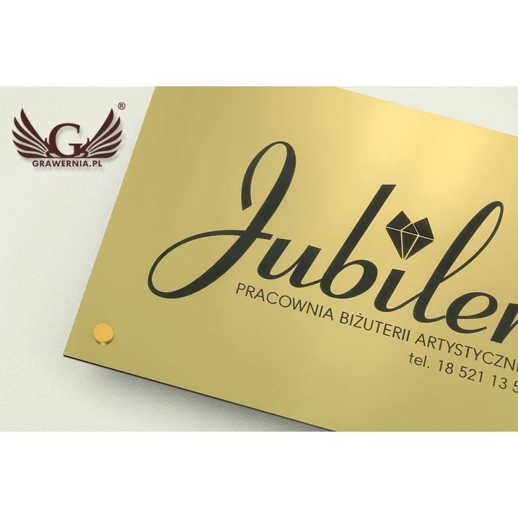 SZYLD FIRMOWY z WYPUKŁYM LOGO - złoty - SZ070 - wymiary: 297x210mm (format A4)