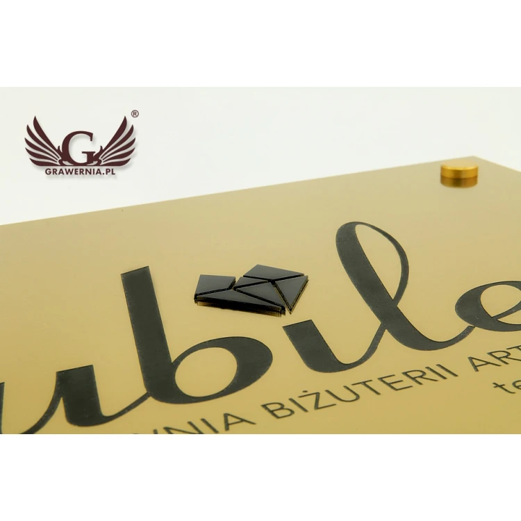 SZYLD FIRMOWY z WYPUKŁYM LOGO - złoty - SZ070 - wymiary: 297x210mm (format A4)
