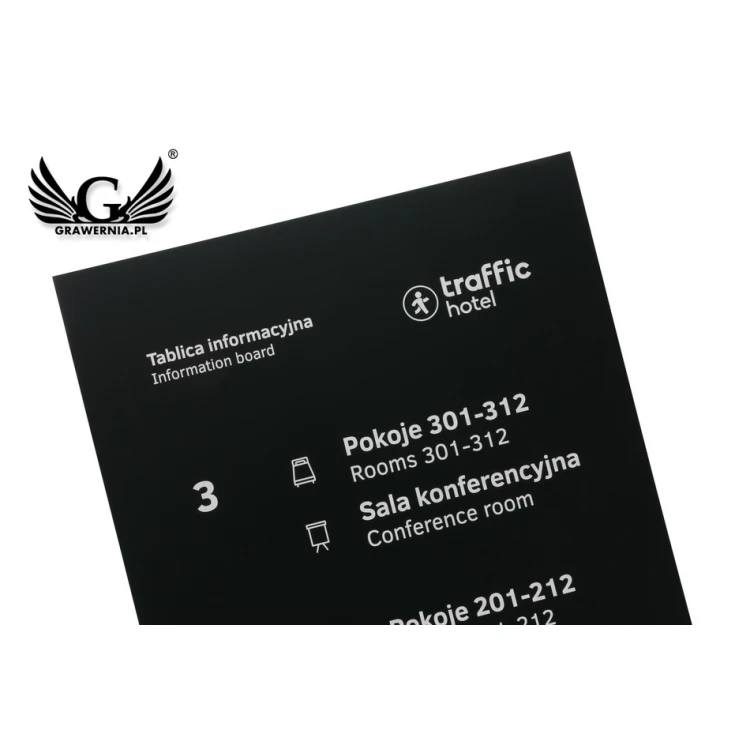 Szyld informacyjny grawerowany - czarny laminat gr. 3mm - wym. 53x86cm - SZ121