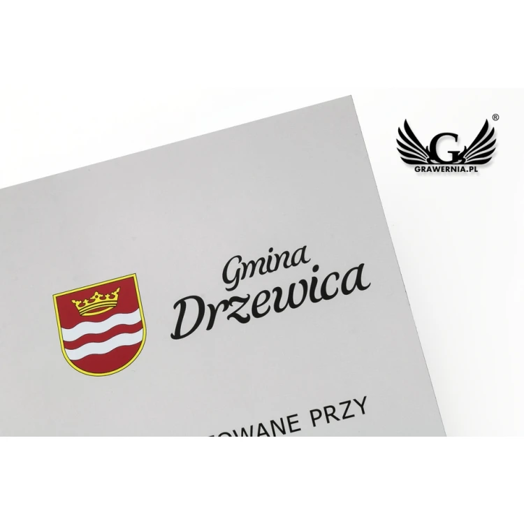 Szyld informacyjny DIBOND MAT srebrny 3mm - druk UV - wym. 400x300mm - SZUV016