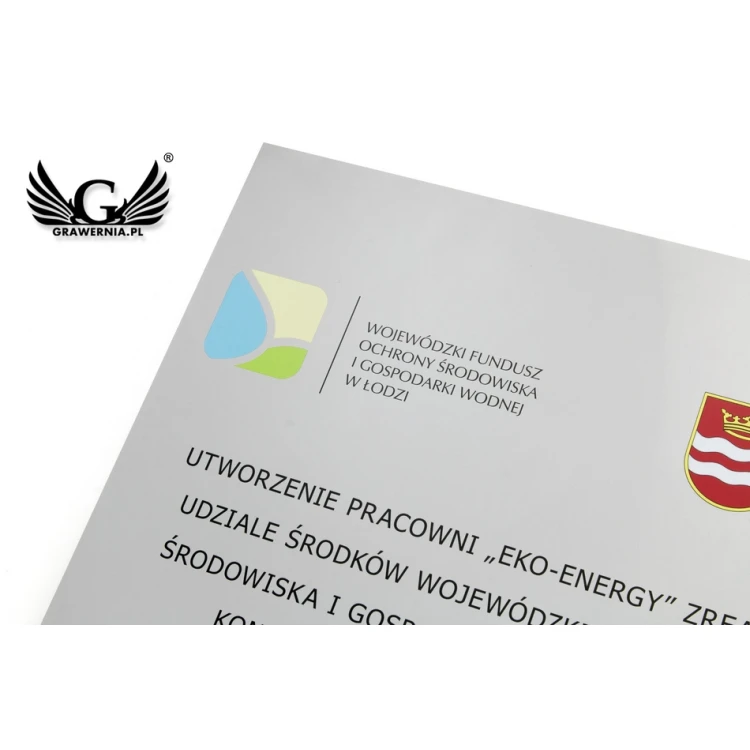 Szyld informacyjny DIBOND MAT srebrny 3mm - druk UV - wym. 400x300mm - SZUV016