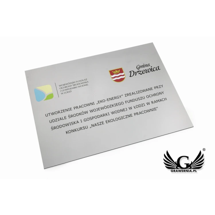 Szyld informacyjny DIBOND MAT srebrny 3mm - druk UV - wym. 400x300mm - SZUV016
