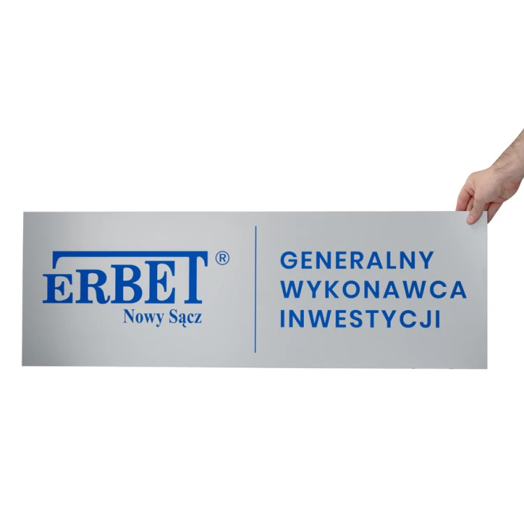 Szyld informacyjny DIBOND MAT srebrny 3mm - druk UV - wym. 900x300mm - SZUV028 