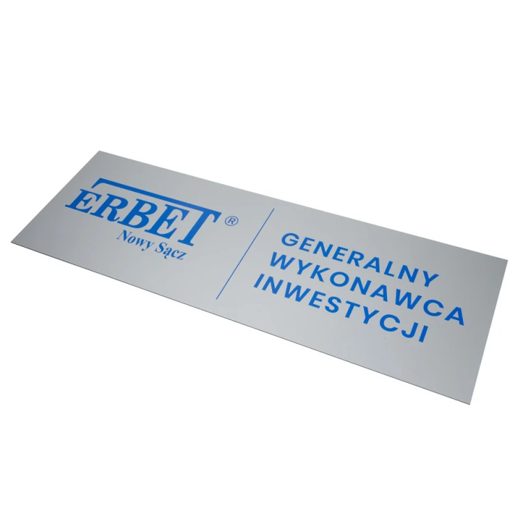 Szyld informacyjny DIBOND MAT srebrny 3mm - druk UV - wym. 900x300mm - SZUV028 