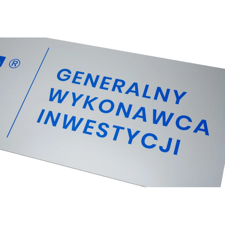 Szyld informacyjny DIBOND MAT srebrny 3mm - druk UV - wym. 900x300mm - SZUV028 