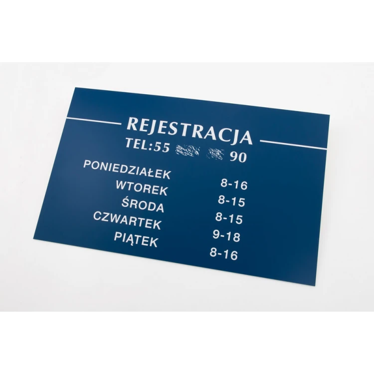 Szyld informacyjny grawerowany - niebieski laminat grawerski - SZ142 - wym. 400x250mm 