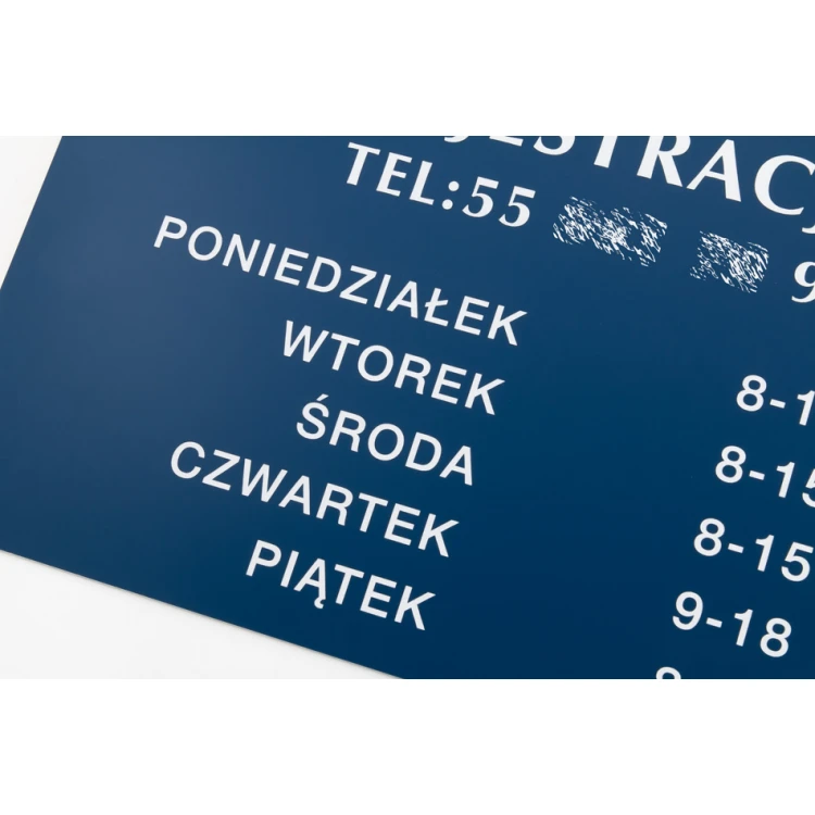 Szyld informacyjny grawerowany - niebieski laminat grawerski - SZ142 - wym. 400x250mm 
