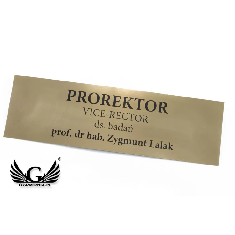 Szyld informacyjny z mosiądzu - polerowany, grawer CNC czerniony - SZ134 - wym. 430x130mm 