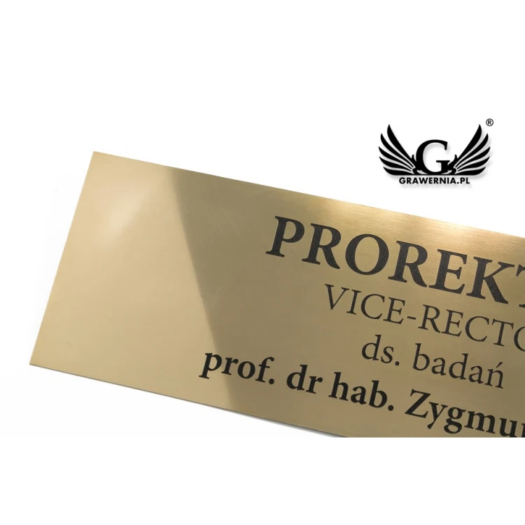 Szyld informacyjny z mosiądzu - polerowany, grawer CNC czerniony - SZ134 - wym. 430x130mm 