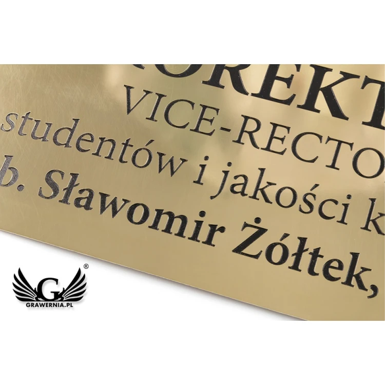 Szyld informacyjny z mosiądzu - polerowany, grawer CNC czerniony - SZ134 - wym. 430x130mm 
