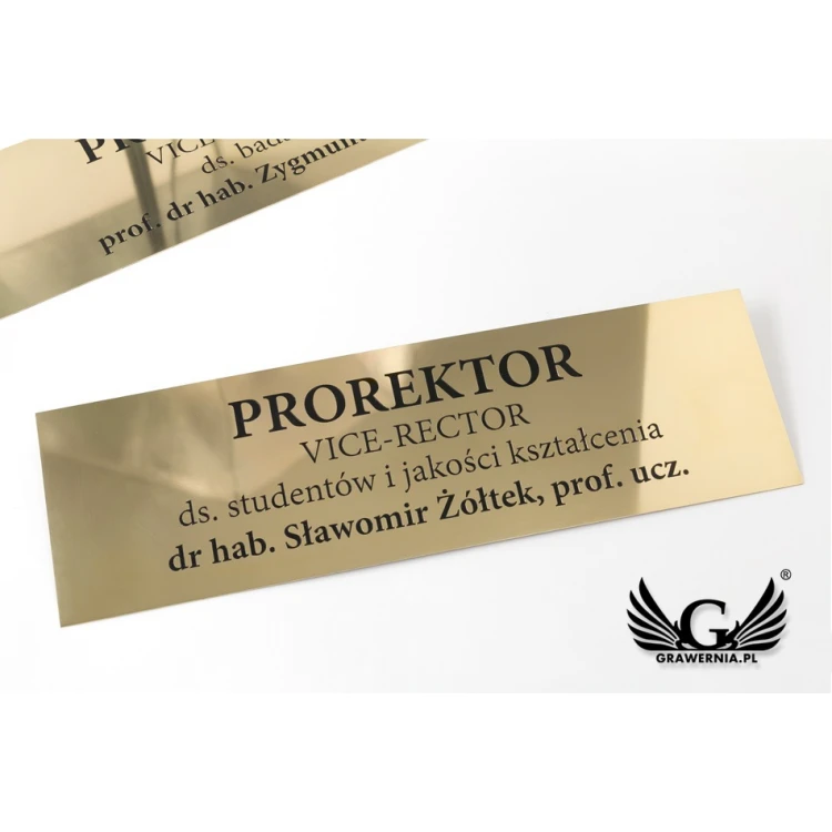 Szyld informacyjny z mosiądzu - polerowany, grawer CNC czerniony - SZ134 - wym. 430x130mm 