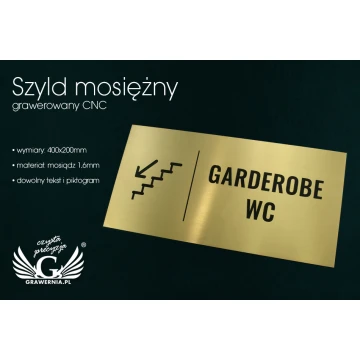 Szyld informacyjny - mosiądz szczotkowany i lakierowany grawer czerniony - wym. 400x200mm 