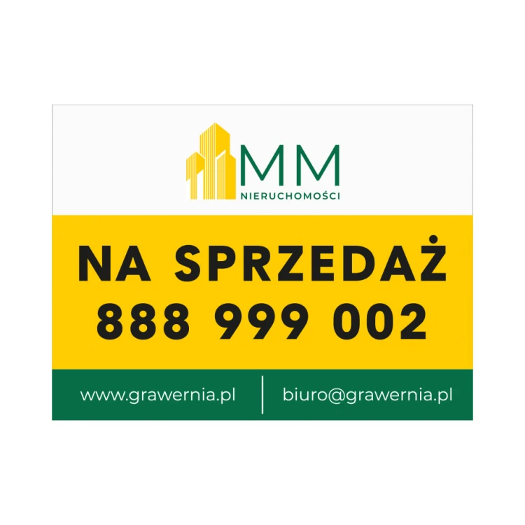 Szyld informacyjny na sprzedaż dla biur nieruchomości - wym. 800x600mm - PCW - druk UV - SZUV029
