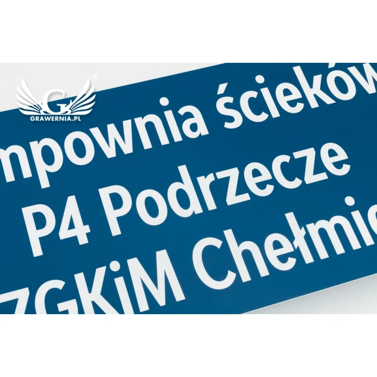 Szyld informacyjny grawerowany - niebieski laminat - SZ129 - wym. 600x300mm