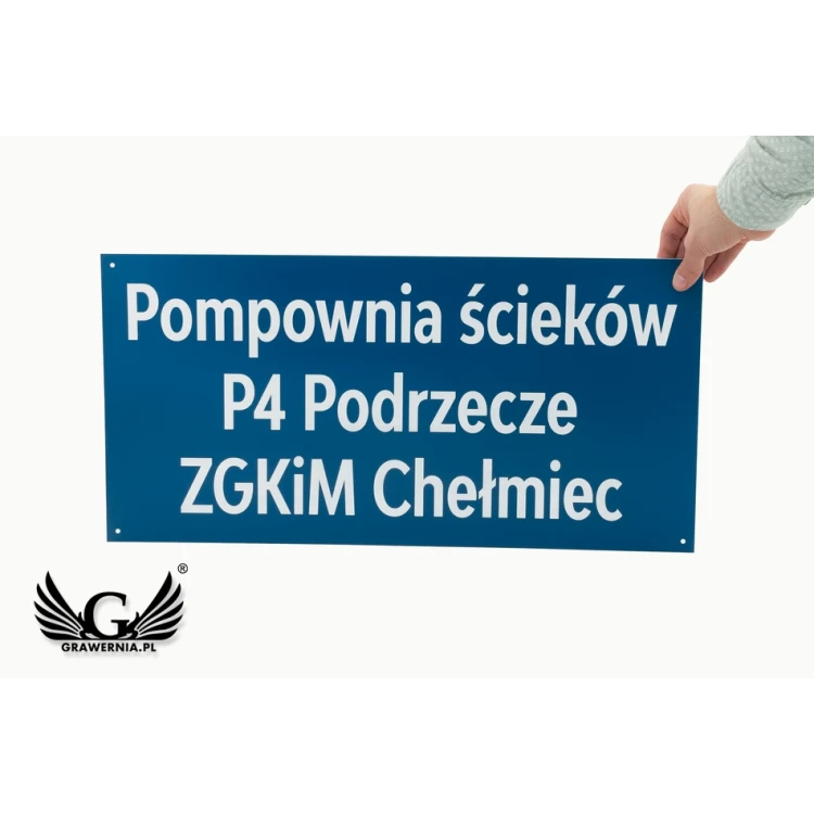 Szyld informacyjny grawerowany - niebieski laminat - SZ129 - wym. 600x300mm