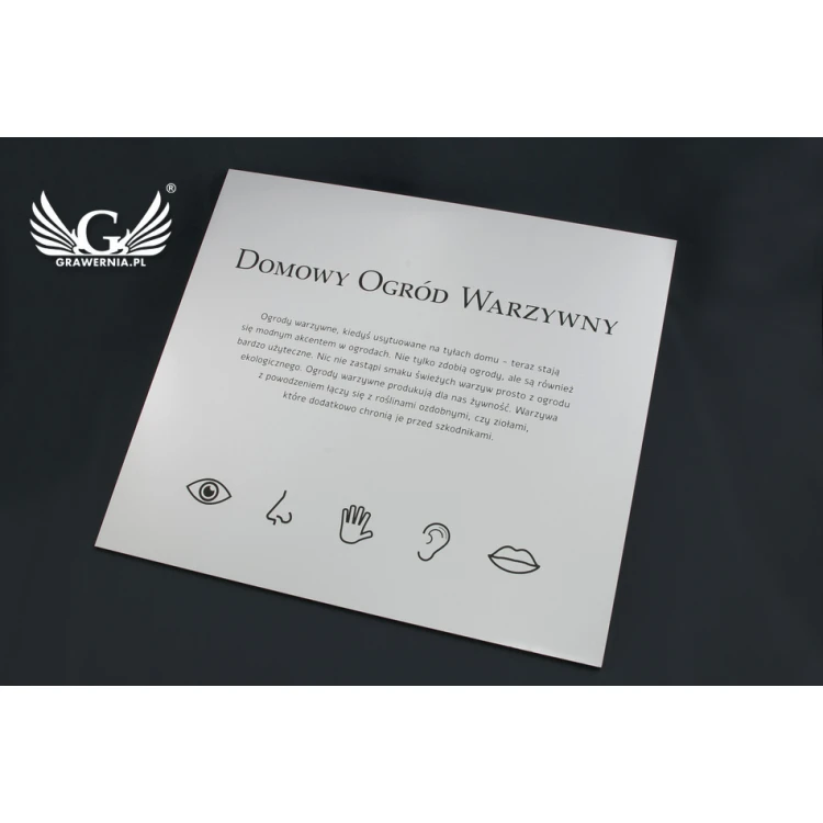 Szyld informacyjny - srebrny matowy laminat grawerski - wym. 450x400mm - SZ116