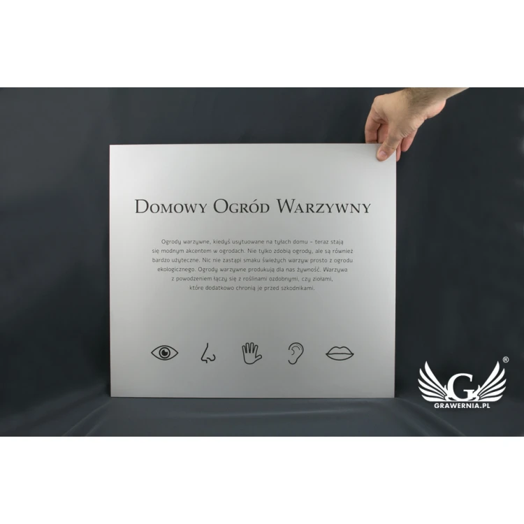 Szyld informacyjny - srebrny matowy laminat grawerski - wym. 450x400mm - SZ116