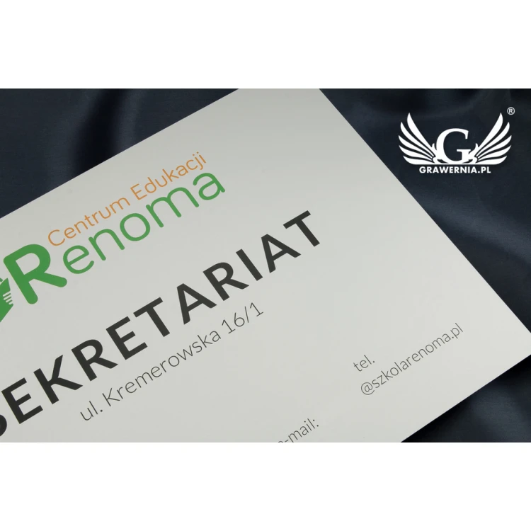 Szyld informacyjny - wym. 420x297mm (A3) - aluminium anodowane 2mm - druk UV - SZUV012
