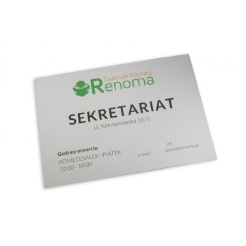 Szyld informacyjny - wym. 420x297mm (A3) - aluminium anodowane 2mm - druk UV - SZUV012