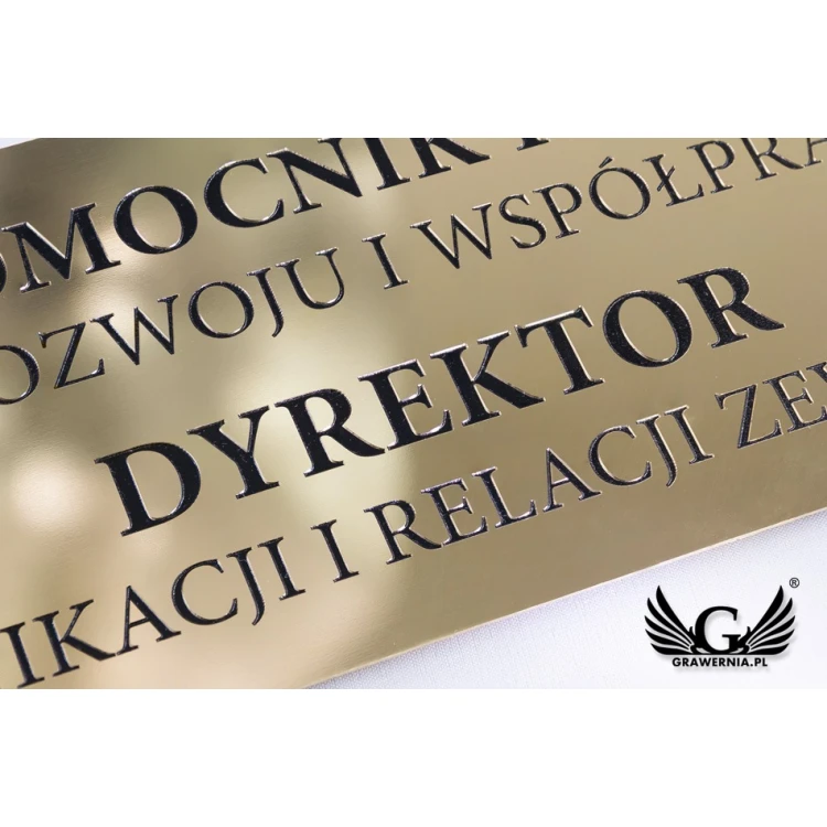 Szyld informacyjny z mosiądzu - polerowany, grawer CNC czerniony - SZ134 - wym. 430x130mm 