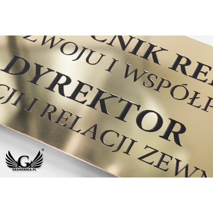 Szyld informacyjny z mosiądzu - polerowany, grawer CNC czerniony - SZ134 - wym. 430x130mm 