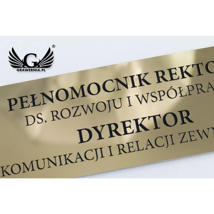 Szyld informacyjny z mosiądzu - polerowany, grawer CNC czerniony - SZ134 - wym. 430x130mm 