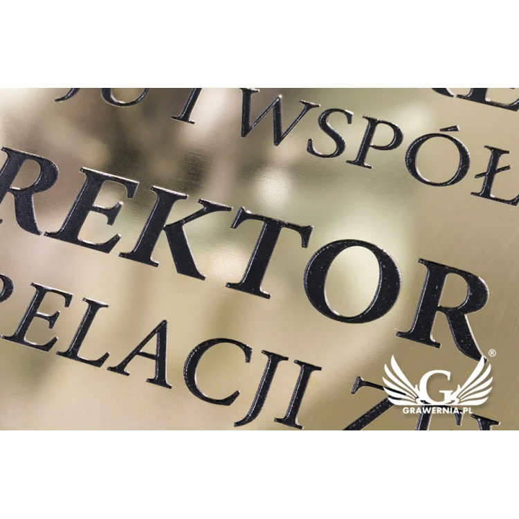Szyld informacyjny z mosiądzu - polerowany, grawer CNC czerniony - SZ134 - wym. 430x130mm 